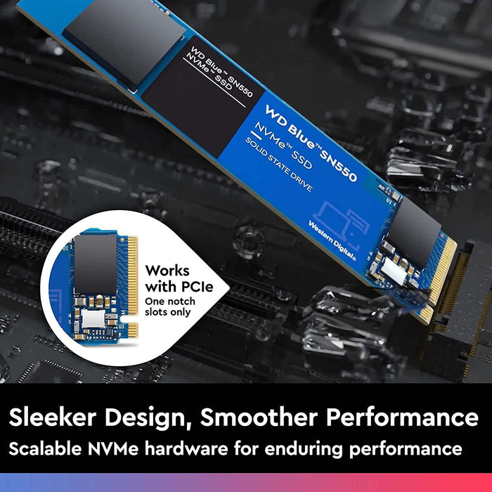 Western Digital 1TB WD Blue SN550 Nvme Internal SSD - Gen3 X4 Pcie 8Gb/S, M.2 2280, 3D NAND, up to 2,400 Mb/S - WDS100T2B0C