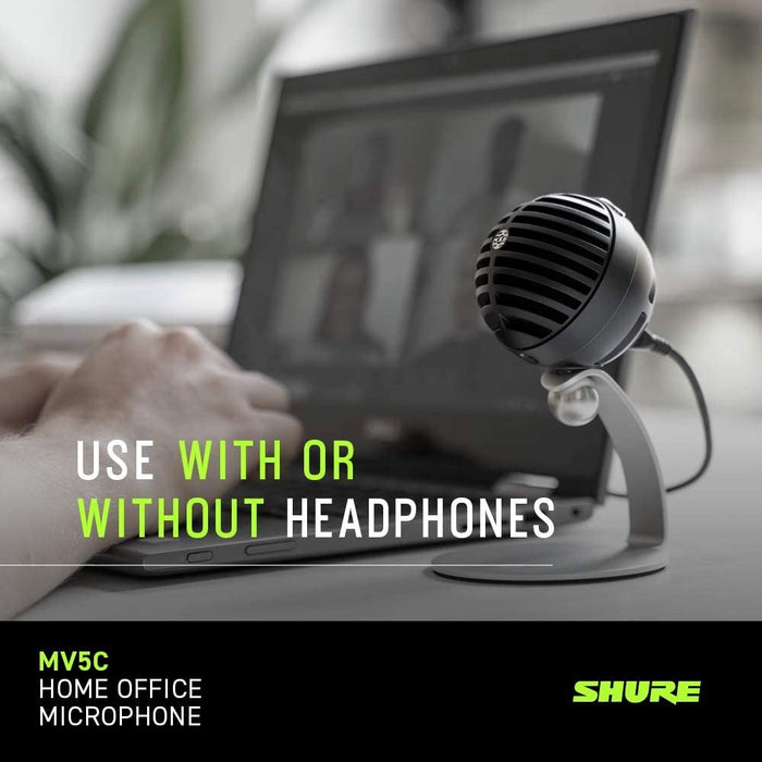 Shure MV5C Home Office Microphone, USB Conferencing Microphone for Mac & PC, Crystal Clear Voice & Call, Durable & Portable Design, Quick & Easy Setup, Works with Team, Zoom & Others - Black