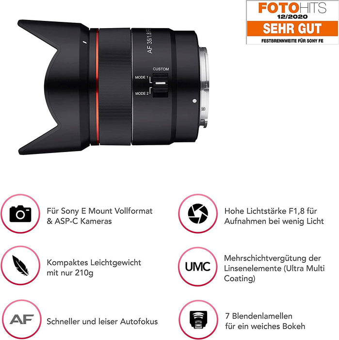 SAMYANG AF 35Mm F1.8 Autofocus Lens for Sony FE Black