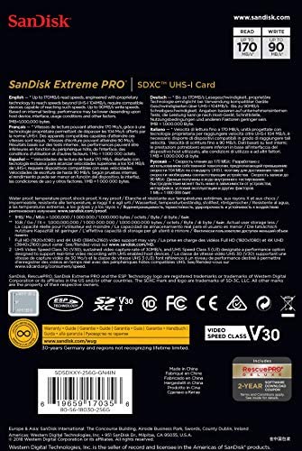 SanDisk Extreme PRO 256GB SDXC Memory Card up to 170MB/s, UHS-1, Class 10, U3, V30