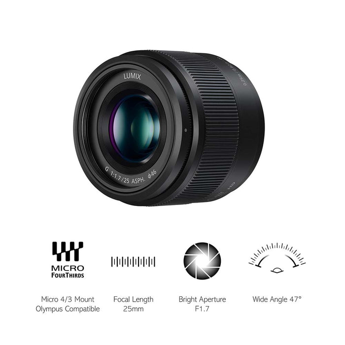 Panasonic LUMIX H-H025E-K 25mm Micro Four Thirds Camera Lens for G Series - Black